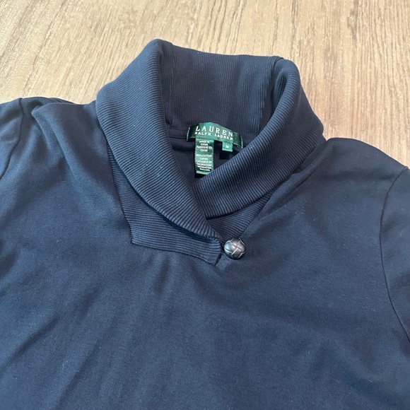 Lauren Ralph Lauren Shawl Collar Long Sleeve Top Size Medium Black - Picture 2 of 6